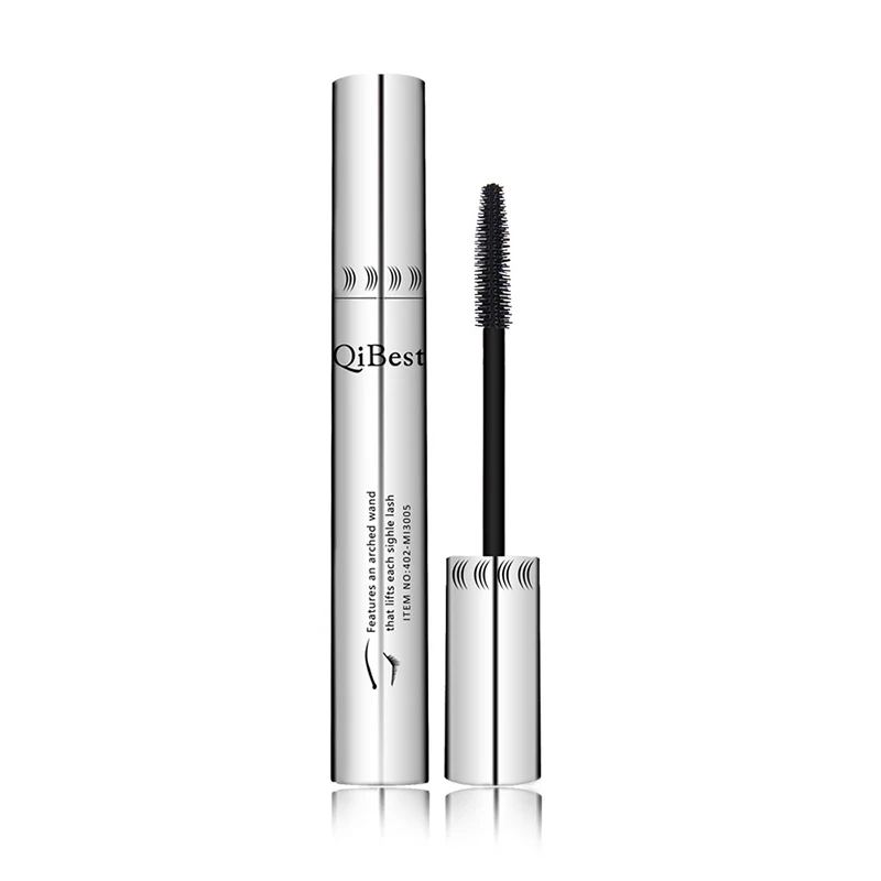 Qibest Silver Tube Waterproof Mascara Make Long & Curl Eyelashes Not Dizzy Easy To Remove Black Mascara Everlong Lasting