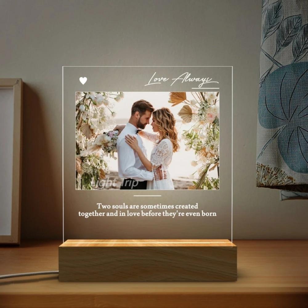 Lámpara acrílica 3D personalizada con foto y texto, luz nocturna de dormitorio para mamá, papá, amor, familia, amigo, regalo de cumpleaños