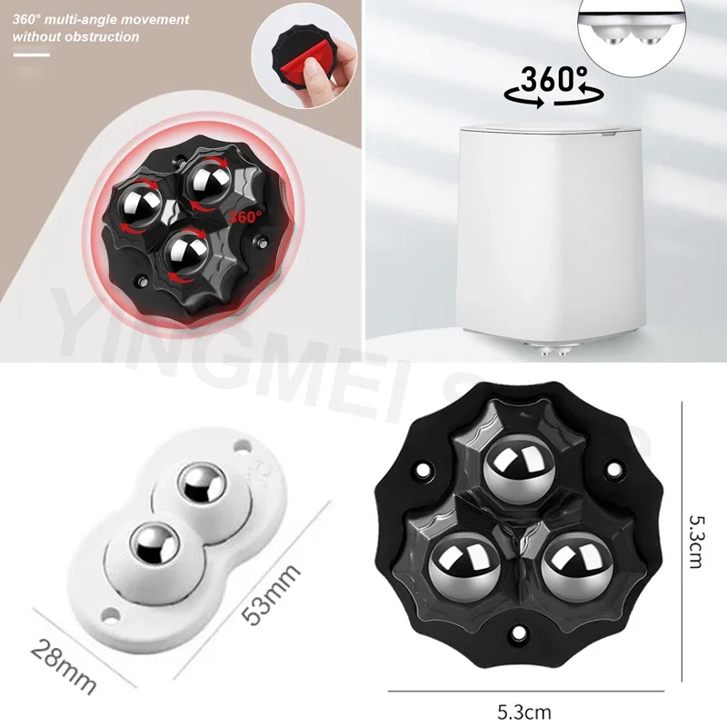 Self-Adhesive Universal Castor Stainless Steel 2/4 Beads Mini Swivel Wheels 360 Degree Rotation Pulley for Furniture Storage Box