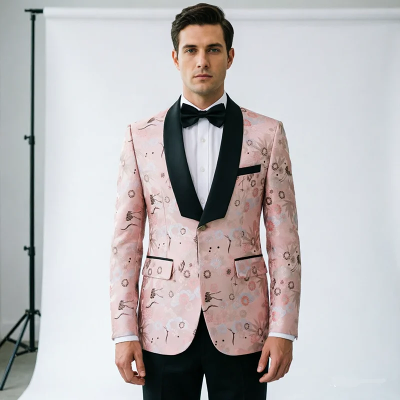 

Fashion Brand Men's Jacquard Suit Slim Fit Jacket , Male Luxury Floral Blazers Perfect for Weddings, Dances, Parties