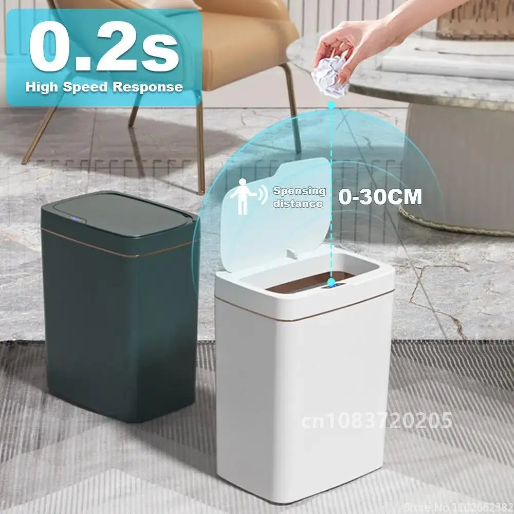 

15l Bathroom Trash Can Automatic Bagging Electronic Trash Can White Touchless Narrow Smart Sensor Garbage Bin Smart Home