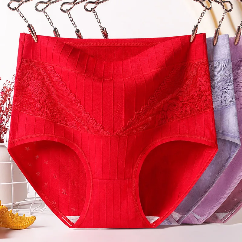 Ropa interior cómoda de cintura alta para mujer, bragas rojas de algodón, calzoncillos clásicos para damas de todas las edades, rojo festivo auspicioso
