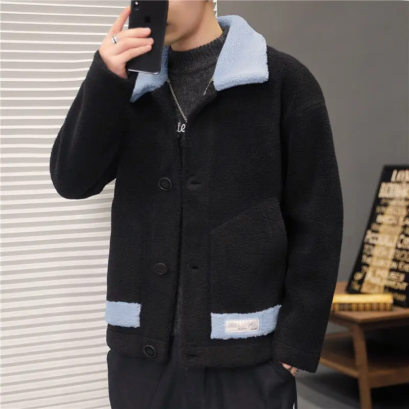 

Men's Thickened Sherpa Lined Jacket Warm Lamb Fleece Streetwear Blazer for Youthful Casual Style