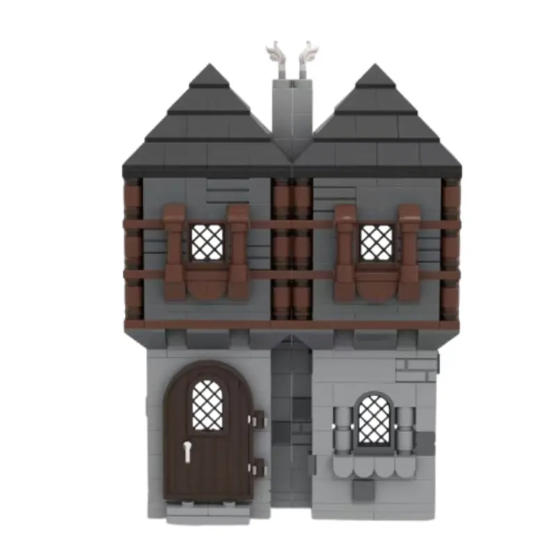 Spot MOC-228671 Mini Blue Medieval House DIY Small Particle Assembly Building Blocks Educational Toy Model Gift Set Ornaments