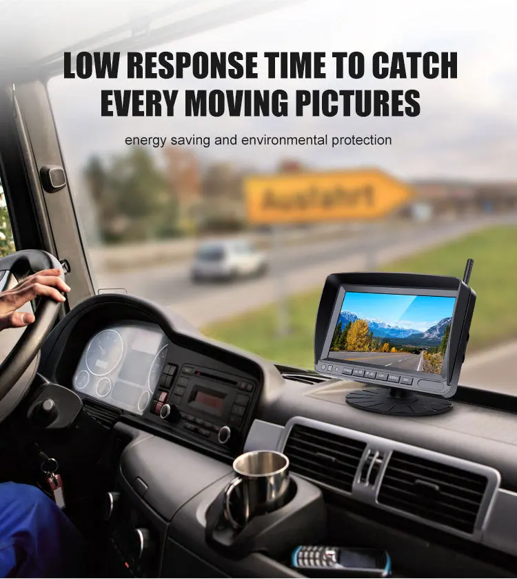 Wireless Car mon itor 7 Inch Screen Reversing cam era and Night Vision for Auto Truck RV and Bus Parking Assistance and Safety