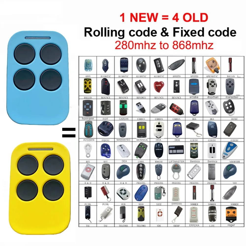 Self-copy Multi Frequency 280 to 868 MHz 4 in 1 Garage Remote Control Duplicator Keychain Barrier Rolling Code Grabber Gate Door