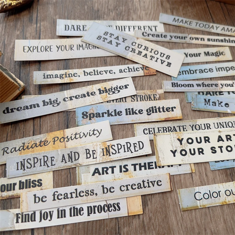 24 unids/lote de pegatinas Vintage para máquina de escribir en inglés, palabra moteada, cita de inspiración, diario basura, pegatina de efímera, Material para álbum de recortes