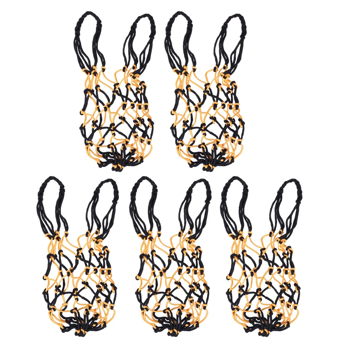 5Pcs Nylon Mesh Ball Bag Heavy Duty Drawstring Storage Carrier for Basketball Soccer Training School Use Yellow Black