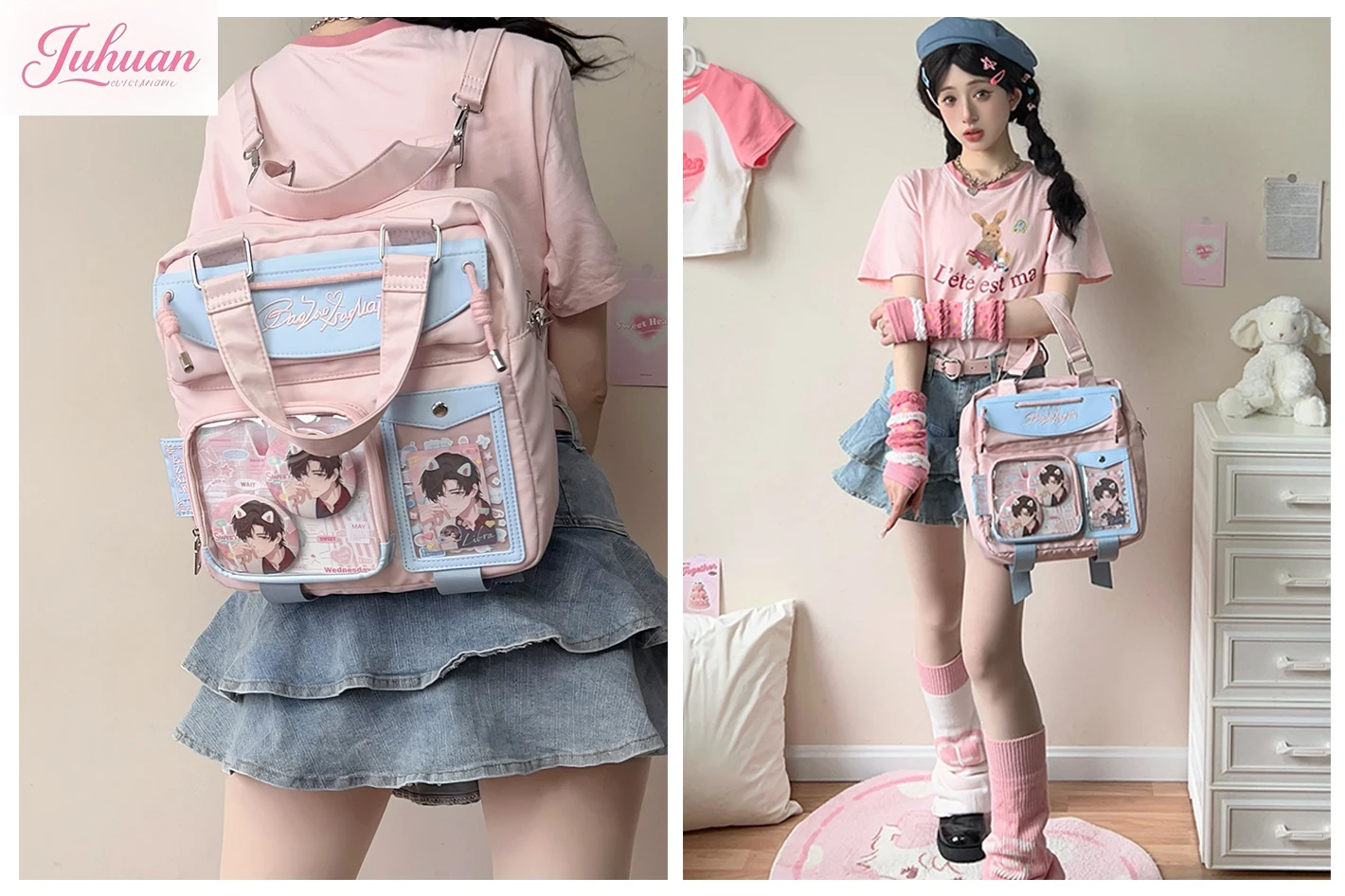 

Japanese Canvas Transparent Backpack Lta Bag Women Student Oblique Span Single Shoulder College Personality Girl Daily Versatile