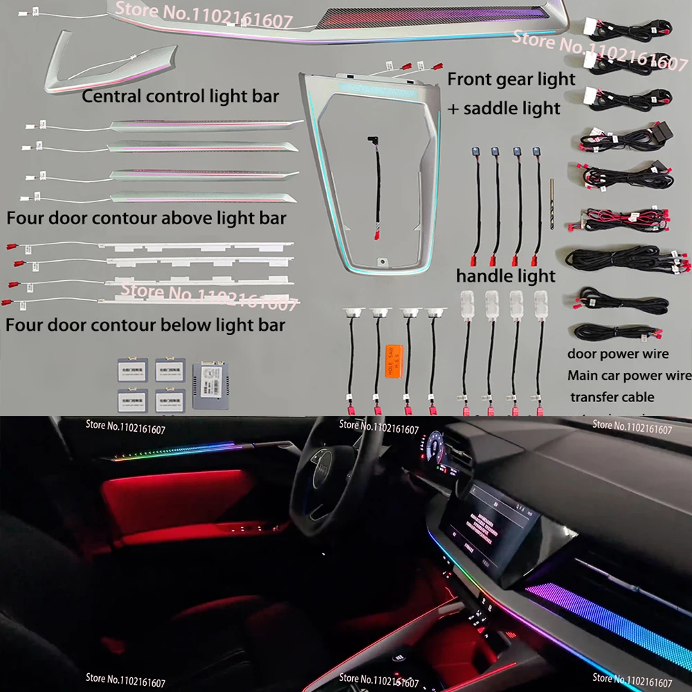 

Внутренняя светодиодная лампа окружающего освещения для Audi A3 2021-2025, атмосферное освещение RGB Magic Symphony, окружающее освещение, светодиодное освещение приборной панели
