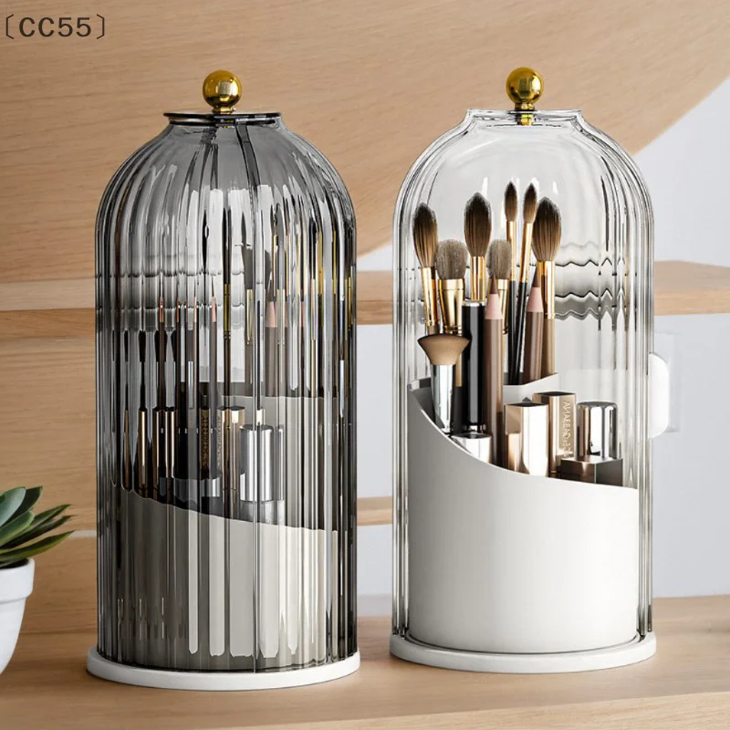 〔CC55〕360° Rotating Makeup Brush Holder With Lid Luxury Cosmetic Organizer Lipstick Eyebrow Pencil Holder Eye Shadow Storage Box