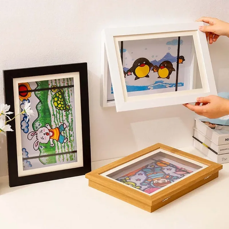 Simple Wooden Flap Photo Frame 1PCS A4 Framed Picture DIYChildren's Exhibition of Paintings Home Decoration Storage Rack