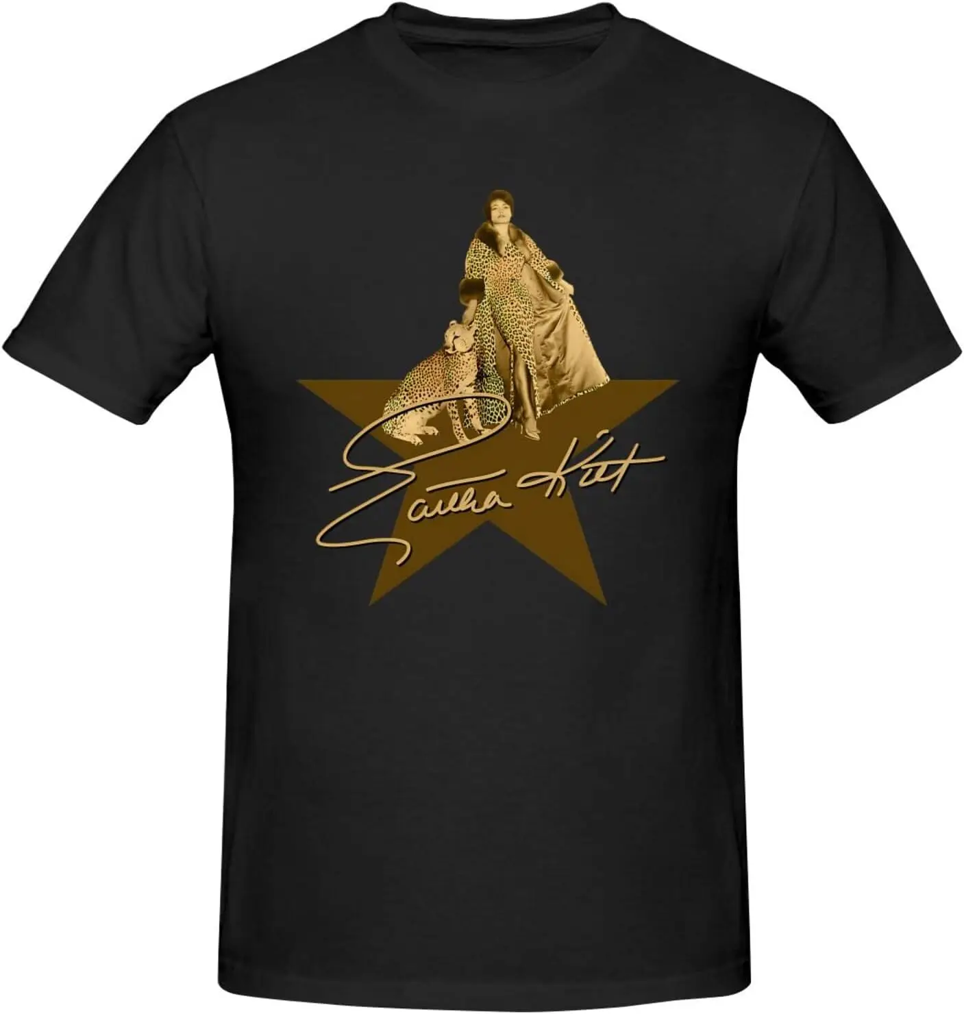 تي شيرت Eartha Music Kitt للرجال قابل للتنفس بياقة دائرية وأكمام قصيرة من القطن بنمط شخصي مخصص تي شيرت أسود