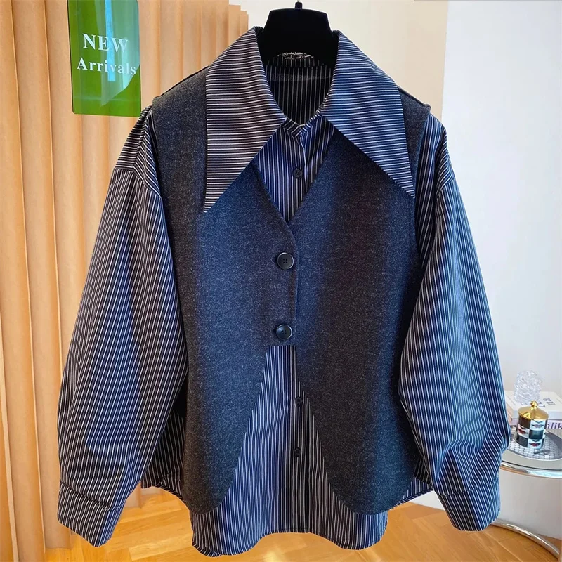 الراقية الأوروبية سترة سوداء قميص قطعتين معطف المرأة ربيع الخريف 2025 موضة جديدة مجموعة قمة الإناث مع الزي عالي الإحساس #4