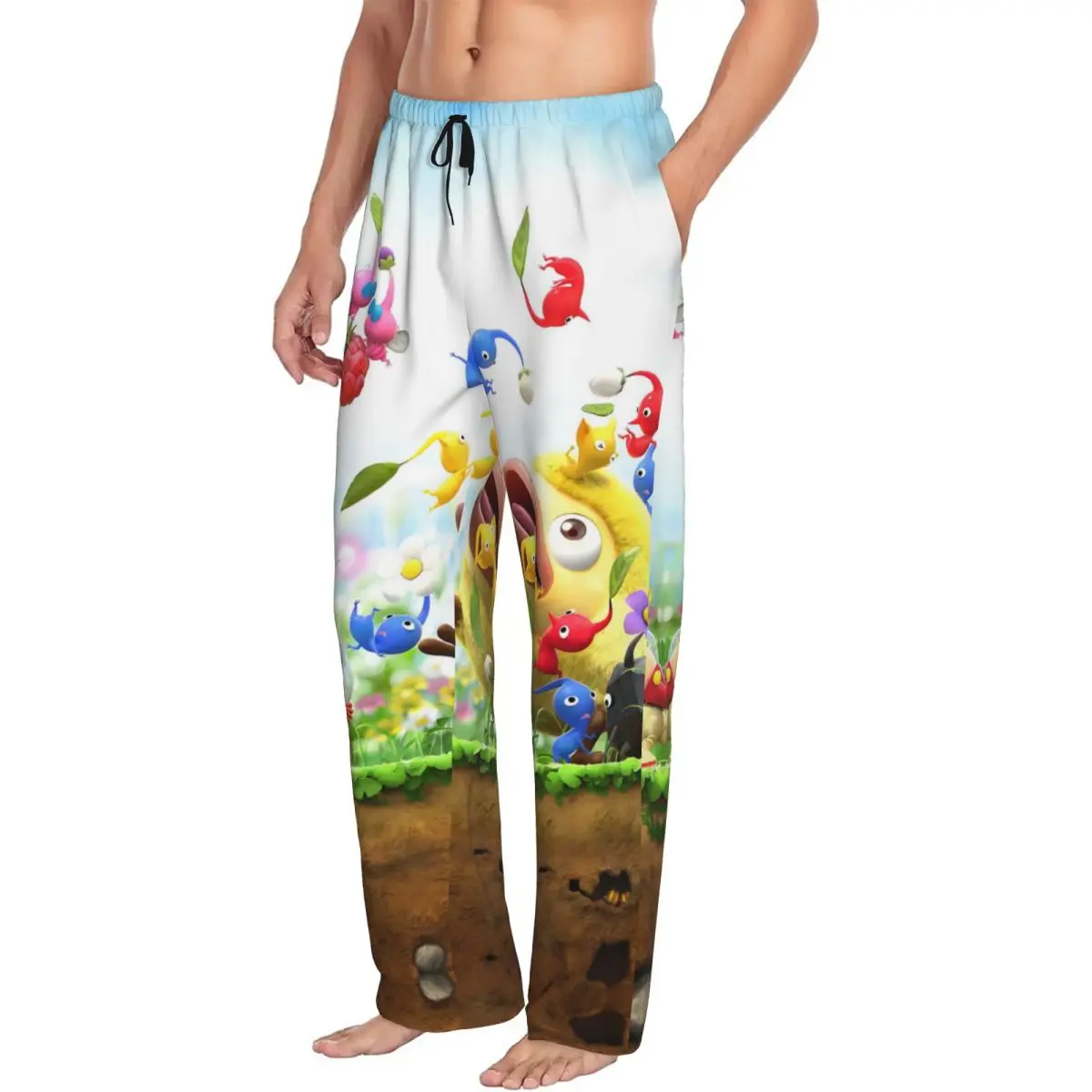 مخصص مطبوعة P-Pikmins بيجامة السراويل الرجال لطيف أنيمي النوم ملابس خاصة قيعان مع جيوب