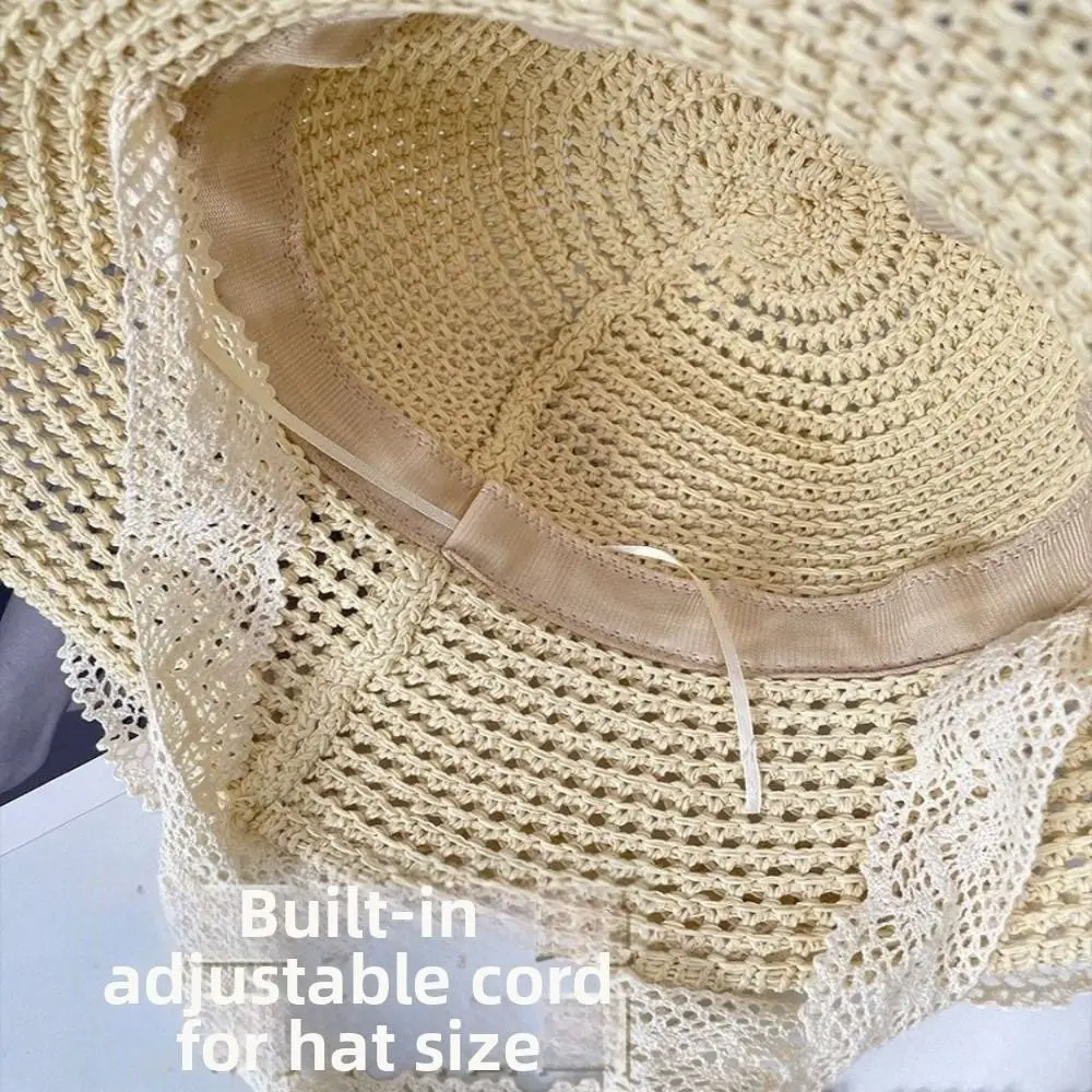 New Versatile Natural French Panama Straw Hat Lace 56-58cm Vacation Sun Protection Hat Breathable Large Size Men Women Beach Hat