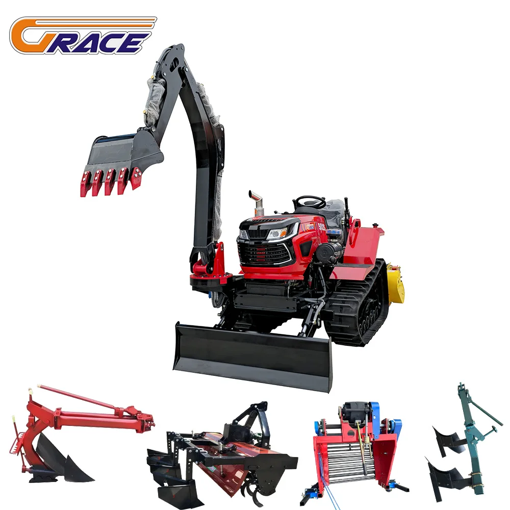 

Customized Rubber Track Crawler Tractor 60 hp Diesel Engine Gearbox High Chassis Crawler Tractor with Digger for Sale