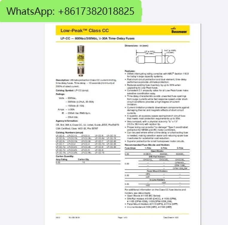 LP-CC-30 LOW PEAK BUSS Class CC Time delay fuse 30A600V fuse