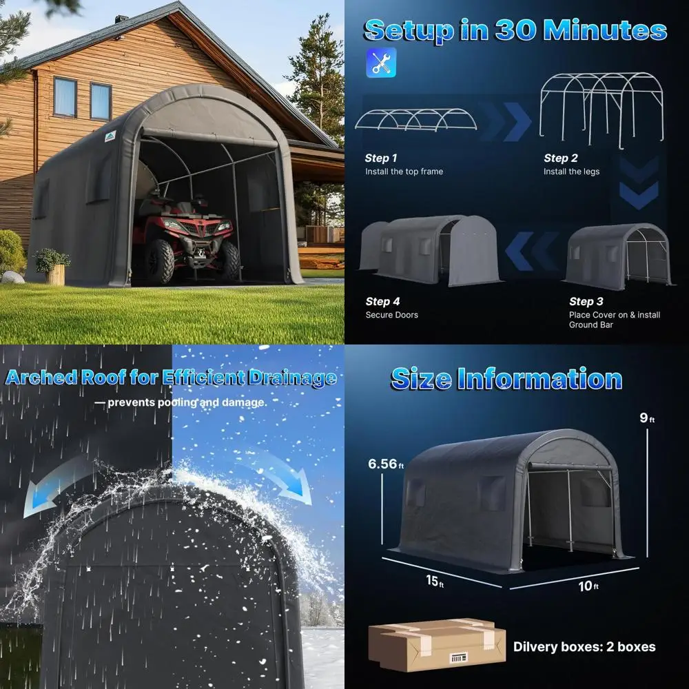

Портативное металлическое гаражное укрытие для навеса 10x15 футов, стальной сарай для хранения мотоциклов, лодок и садового оборудования