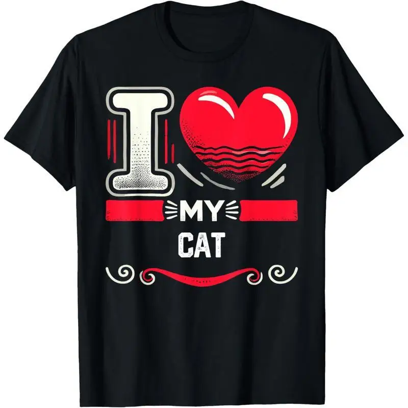 

I Love My Cat" T-Shirt, Funny Cat Lover Graphic Tee, Men's Humorous Animal Print Top, Casual Streetwear, Novelty Gift