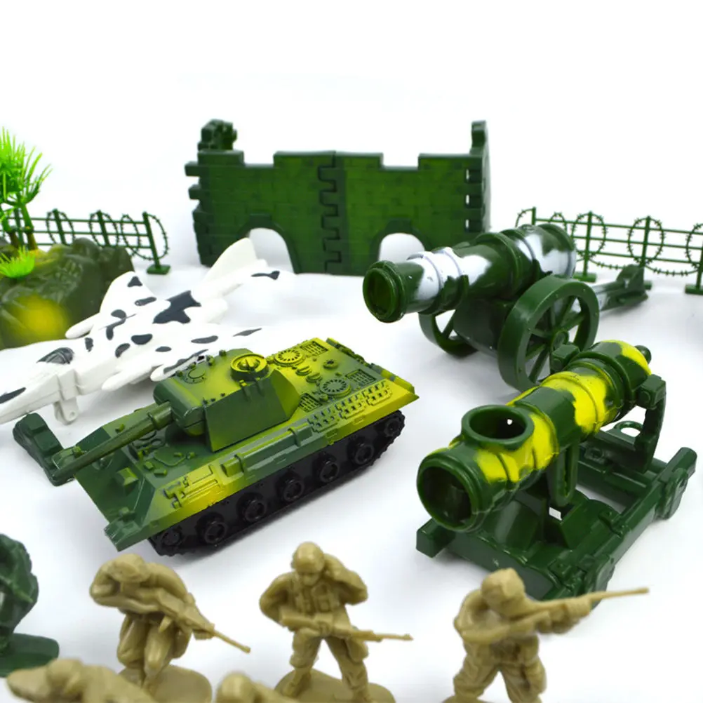 

90Pcs Military Scene Sand Table Simulation Set DIY Soldiers Tank Plane Guardrail War Playset for Kids Military