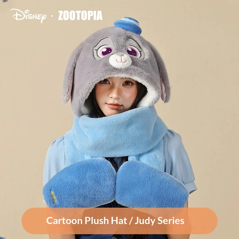 

Disney Zootopia 2, офицер Джуди Хоппс, плюшевый зимний комплект - шапка, шарф, перчатки, трехсекционные, уютные аксессуары для персонажей животных