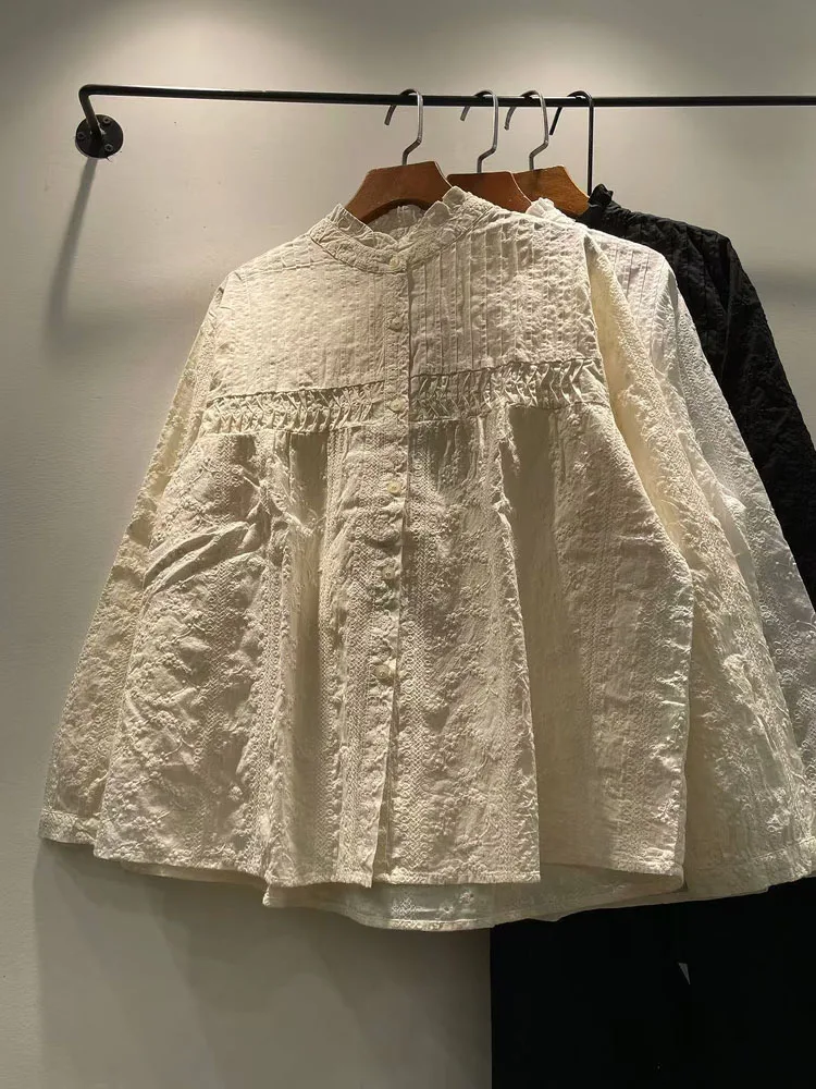 

Весна 2025: Женское корейское платье из чистого хлопка, свободного кроя, с вышивкой, кружевным воротником и одной пуговицей, повседневное, модное