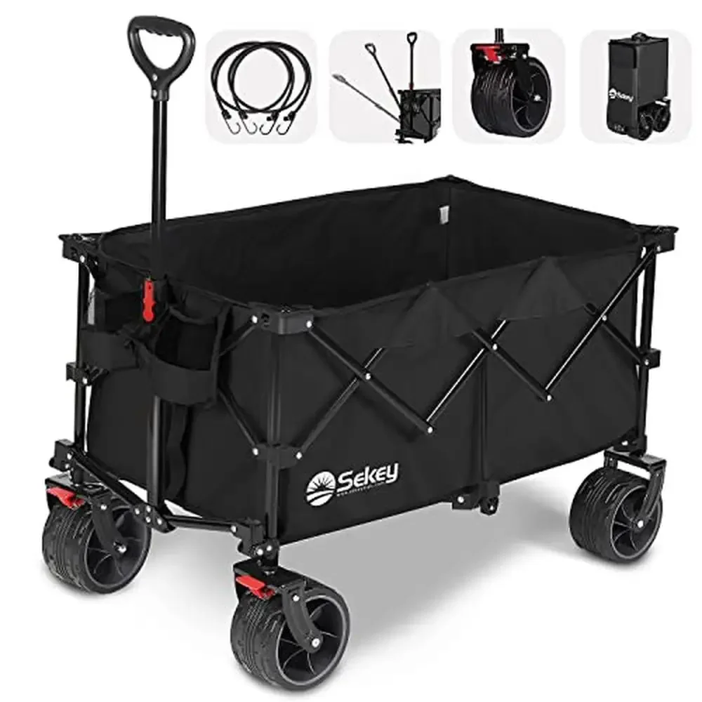 

Collapsible Heavy Duty Wagon 330lbs Weight Capacity Folding Utility Cart with All-Terrain Wheels and Cup Holders Big Storage