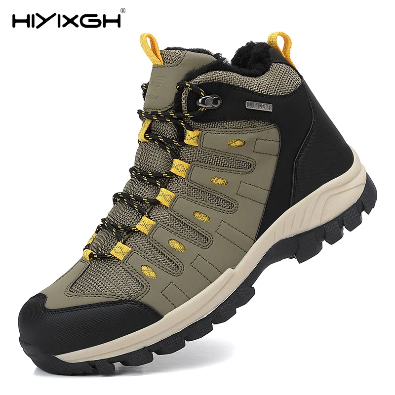 2026 Winter Men's Mid‑Top Fleece Lined Outdoor Shoes Non‑Slip Durable Casual Hiking Camping Trekking Sneakers EU 39‑46