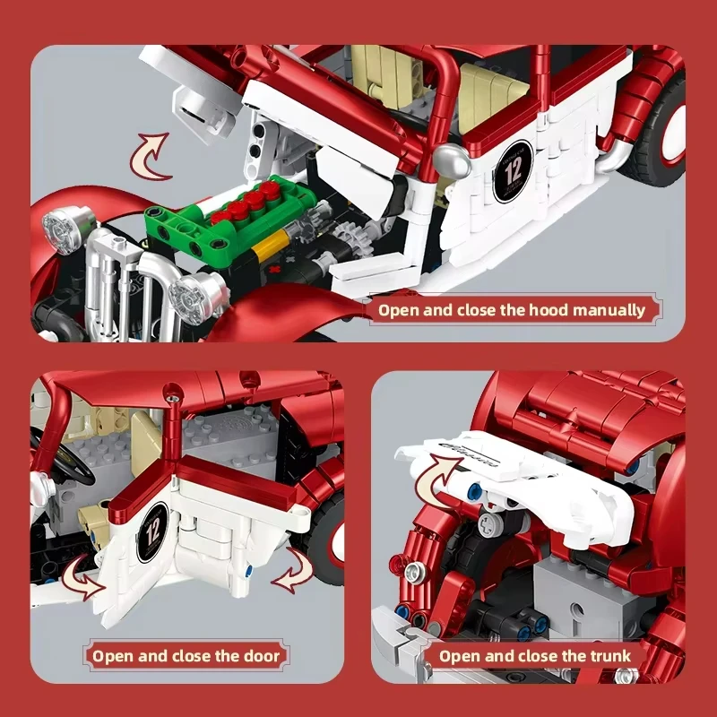 Blocs de construction en briques techniques RC/APP, voitures Vintage classiques, modèle MOC, jouets à assembler pour garçons, ensemble de cadeaux d'anniversaire, 916 pièces