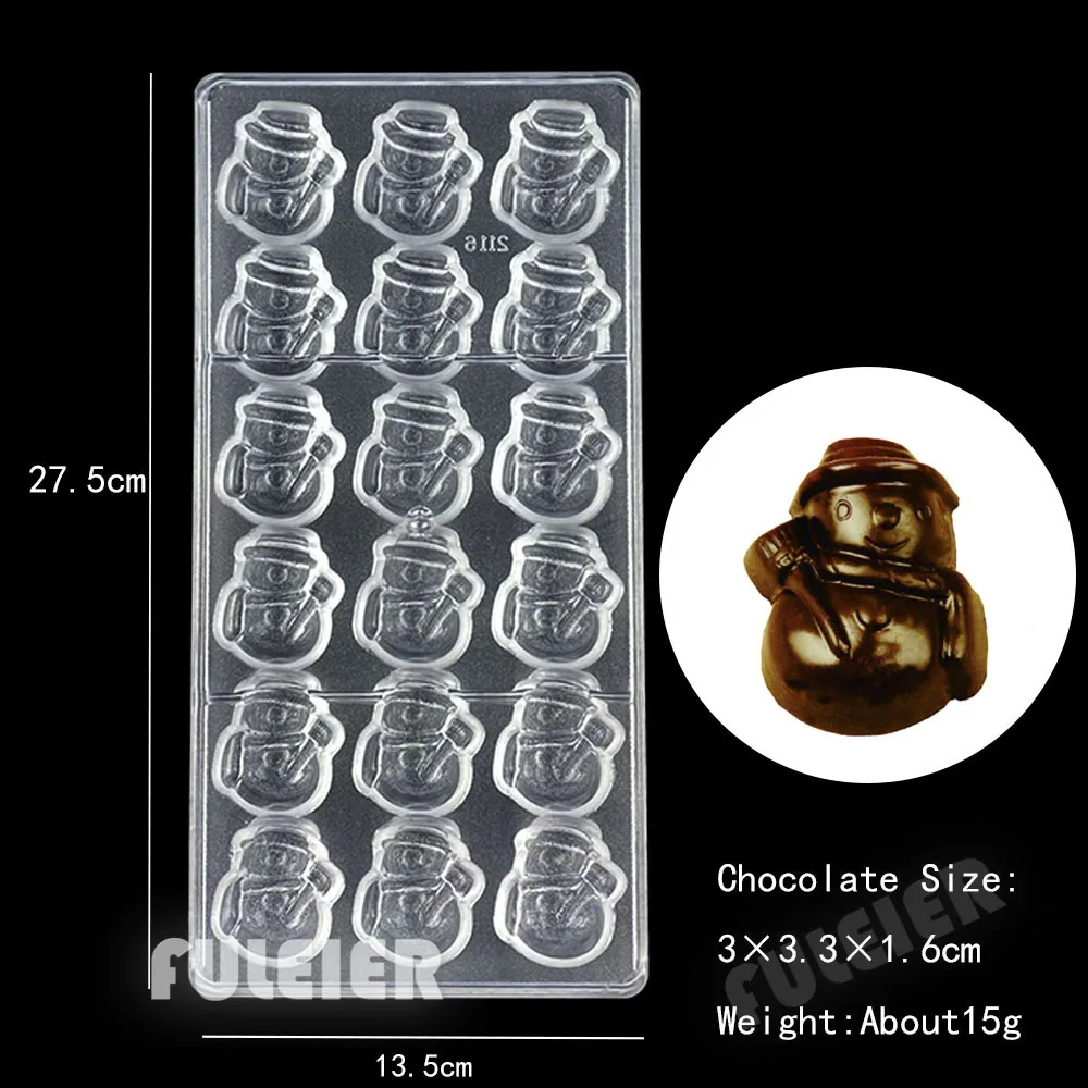 Christmas Polycarbonate Chocolate Molds Snowman Gift Shape Baking Pastry Candy Bar Mould Sweets Bonbon Cake Confectionery Tool