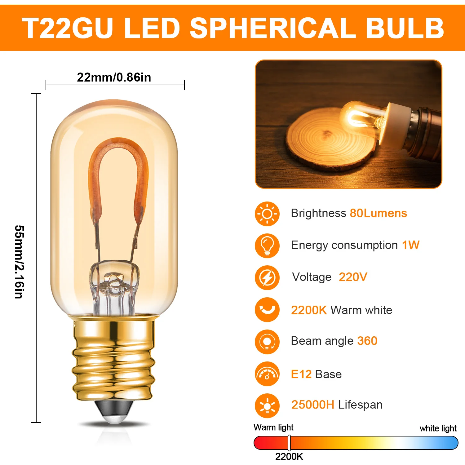 10PCS Led Light Bulb Retro Edison T22 Led Lamp 1W E14 E12 Room Decoration 2200K Gold Glass Dimmable Lamp Amber Replace Light