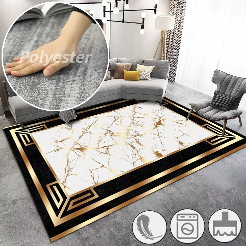 

Nordic Luxury Home Decorations Sofa Gold Geometric Rugs for Living Room Decor Large Bedroom Carpet Non-slip Lounge Rug Foot Mat