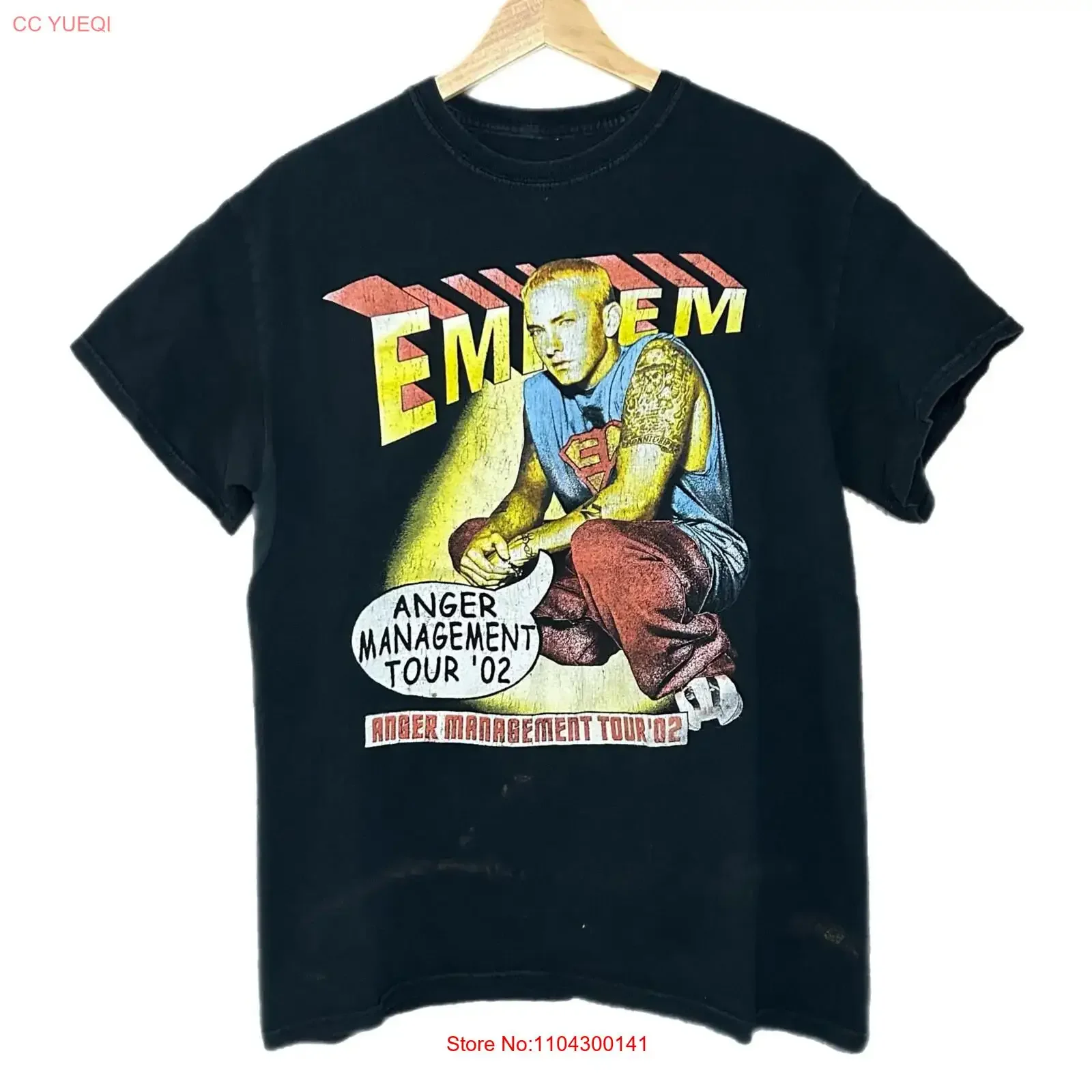 Vintage Y2K Eminem T Shirt Anger Management Tour 2002 Men Medium Black Rap vintage Washed Stretched homme Comfortable fashion