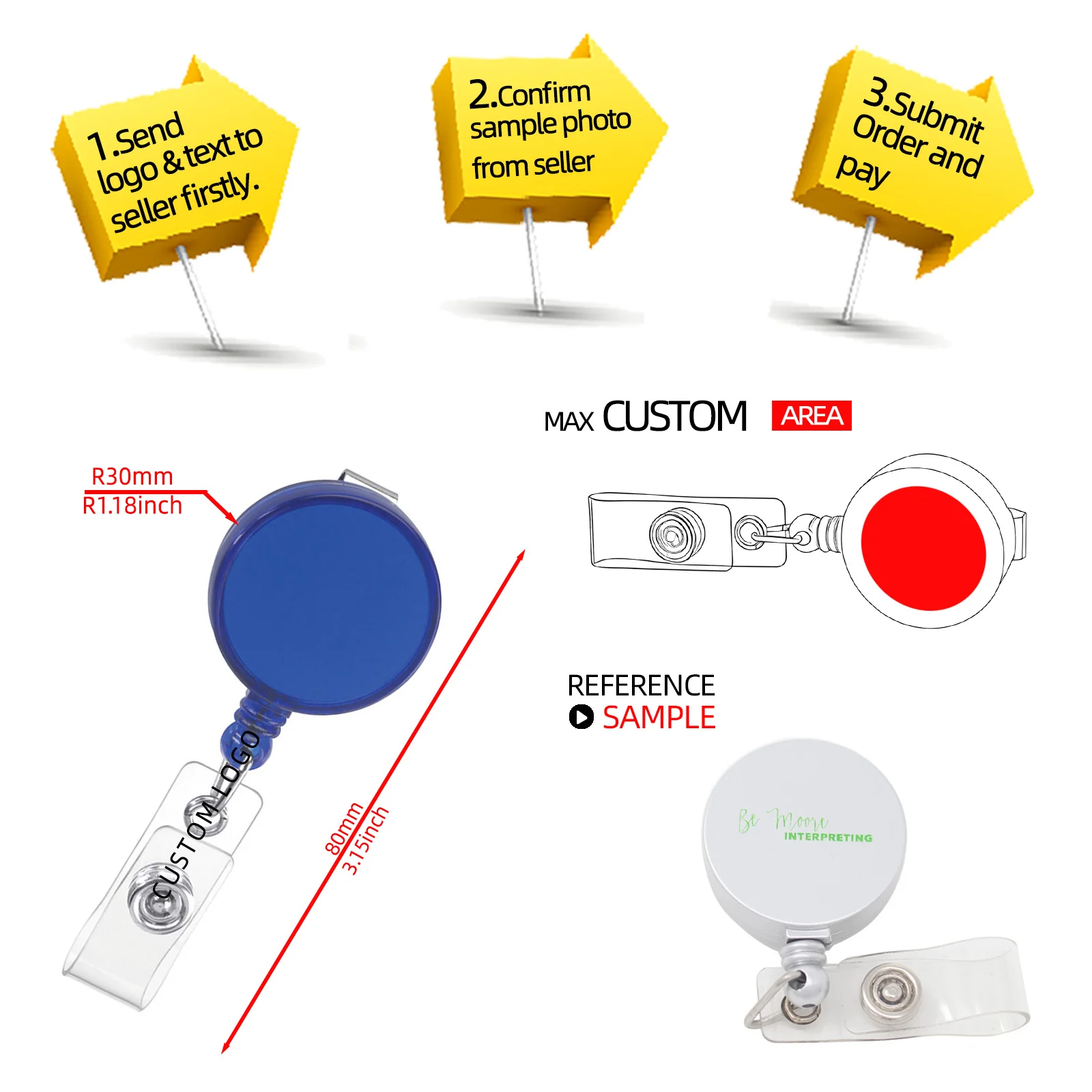 Customized 100pcs Roller Clip Personalized Badge Reel ID Card Holder Promotion Gift Custom Logo Giveaway Nurse Favor Wholesale