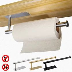 Adhesive Paper Holder 304 Stainless Steel Brushed Gold Black Bathroom Kitchen WC Paper Towel Rack Shelf Long Tissue Roll Hanger