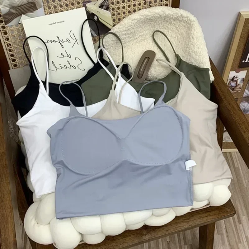 2024 verão sutiã superior sexy feminino gelo seda colheita topo sem costura tubo topos camisola roupa interior moda coreana sólido acolchoado bralette colete