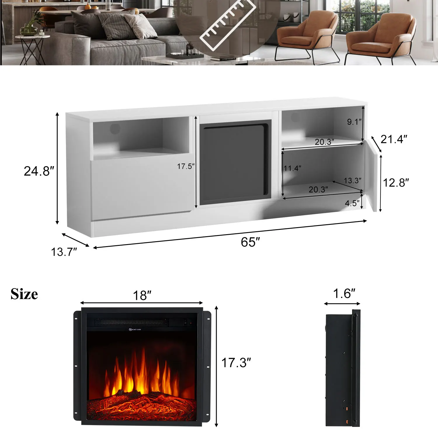 Fireplace TV Stand with 18