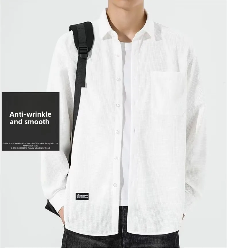 

Осенняя новинка, мужская свободная посадка Long Sve White irt, модная повседневная модная универсальная верхняя одежда классического цвета