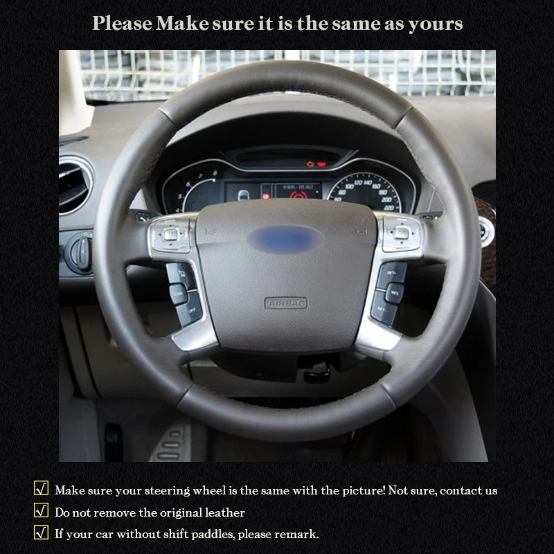 Custom Auto Braid Steering Wheel Cover for Ford Mondeo Mk4 2007-2012 S-Max 2008 Interior DIY Car Steering Wheel Covers Leather