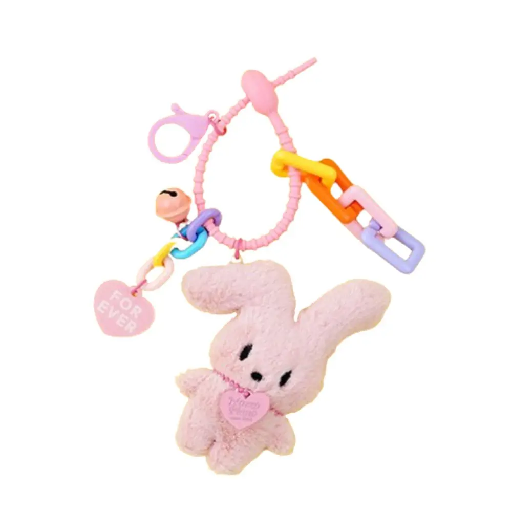 PP Cotton Plush Rabbit Keychain Squinting Fluffy Bunny Stuffed Toys Pendant Collection Ins Bunny Heart Keyring