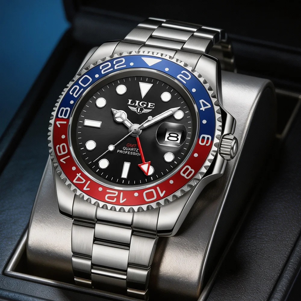 LIGE Top Original Herren Quarzuhren für Männer Wasserdicht Kalender Edelstahl Quarz Herren Luxusuhr Leuchtende Armbanduhr