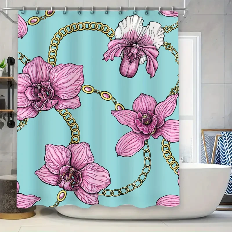 

Luxury Pink Orchid Chain Shower Curtain for Bathroom Decor Blue Green Yellow Customizable Sizes Available from AliExpress