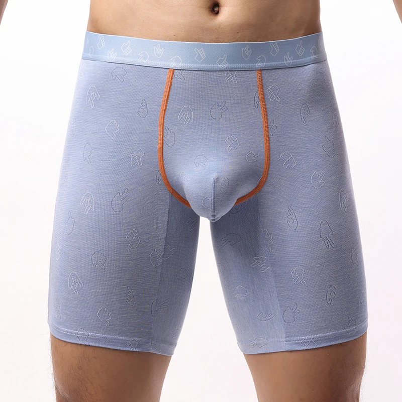 EUR Size Men Underwear Modal Soft Panties Sports Breathable U Bulge Pouch Boxer Shorts Jacquard Sexy Middle Long Leg Underpants