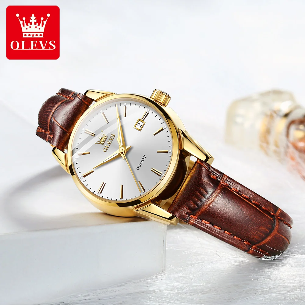 OLEVS Classic Women\'s Watch Leather Strap Waterproof Fashion Elegant Ladies Wristwatch Luxury Top Brand Quartz Watch for Women