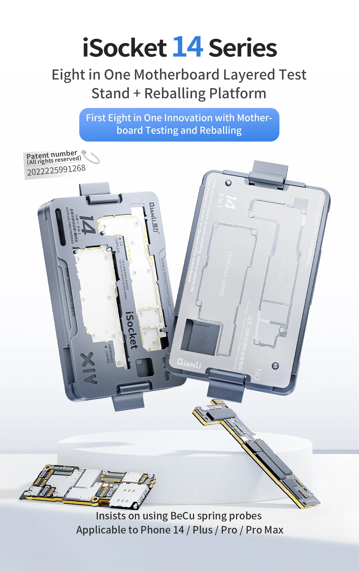 QIANLI-iSocket Motherboard Test Fixture for iPhone 14, Logic Board, IC Chips Function Testing Frame