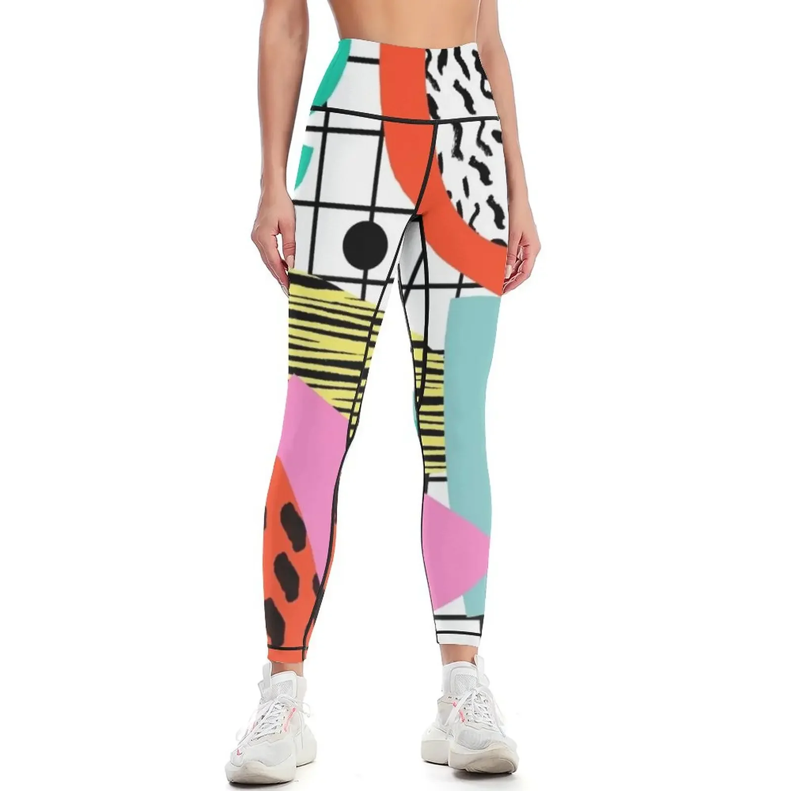 

Posse - 1980's style throwback retro neon grid pattern shapes 80's memphis design neon pop art Leggings