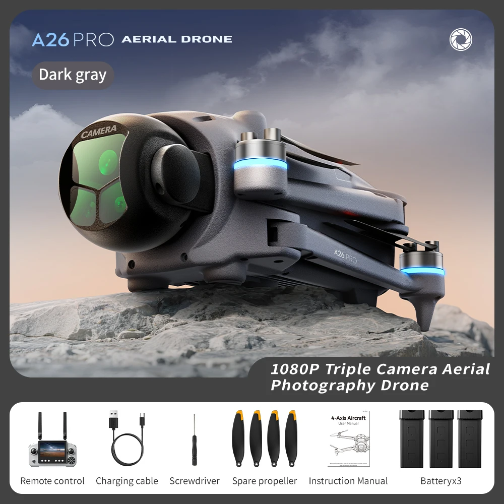Lenovo A26 Pro Drone 4K HD 8K Drievoudige Camera FPV Borstelloze Motor Obstakelvermijding Opvouwbare RC Quadcopter Professionele Luchtfotografie