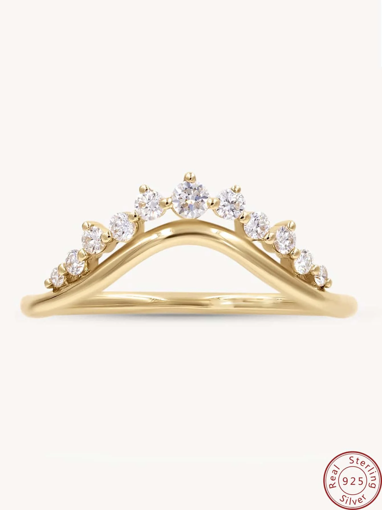 100% 925 Sterling Silver New Fashion Women's Advanced Design Sense Simple Crown Zircon Gold Plated Ring Daily Matching