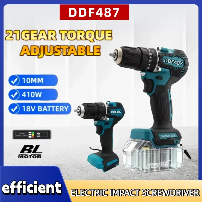 

Makita DDF487 Бесщеточный двигатель Ударная дрель Аккумуляторная отвертка Ударная дрель Электрические электроинструменты с переменной скоростью